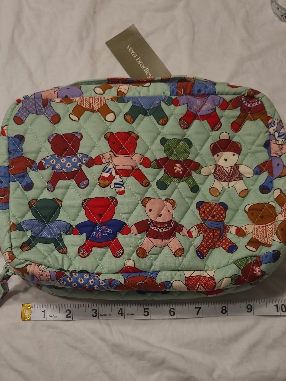 Vera Bradley Mint Multi Teddy Bear Quilted Pouch